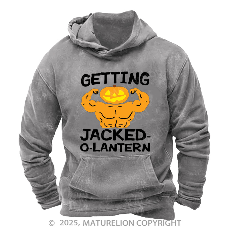 Maturelion Men's Hoodie Getting Jacked-O-Lantern Washed Hoodie