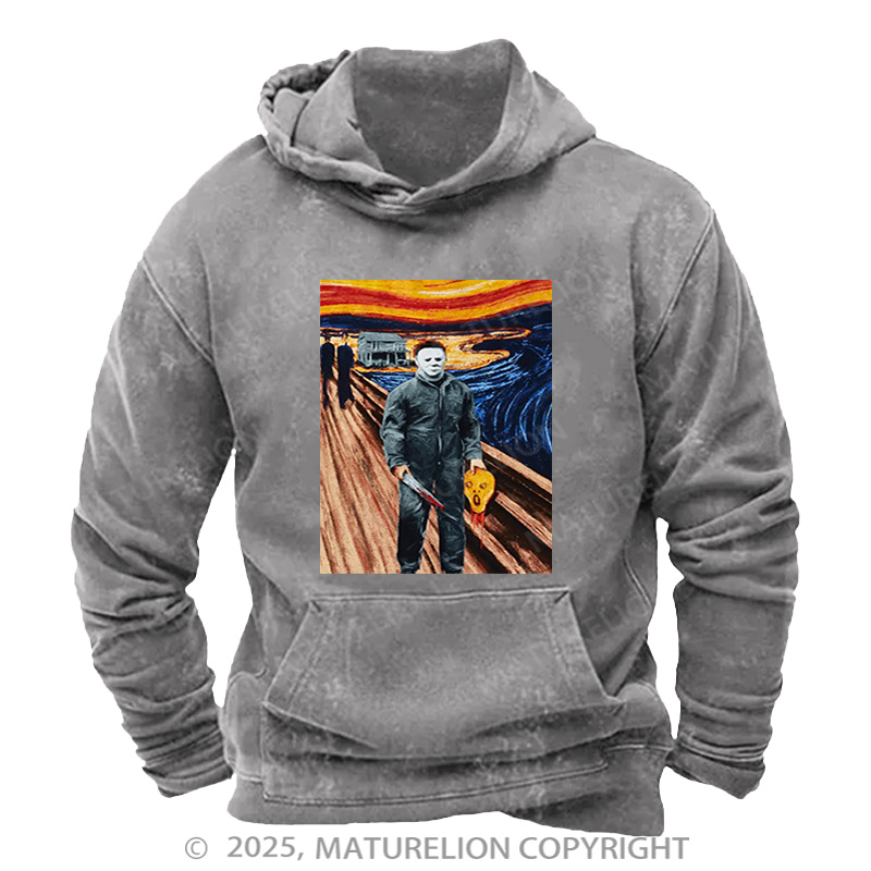 Maturelion Men's Hoodie Expression Michael Myers Washed Hoodie