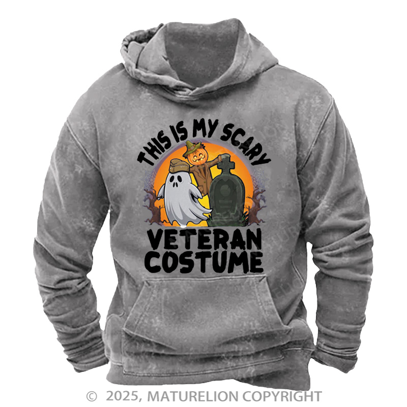 Maturelion Men's Hoodie This Is My Scary Veteran Washed Hoodie