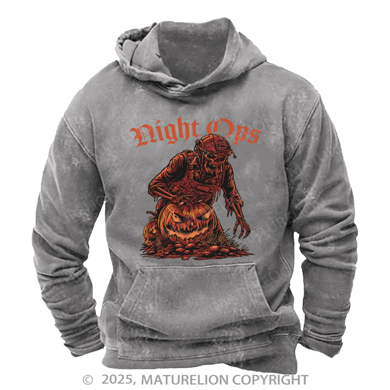 Maturelion Men's Hoodie Night Ops Halloween Washed Hoodie