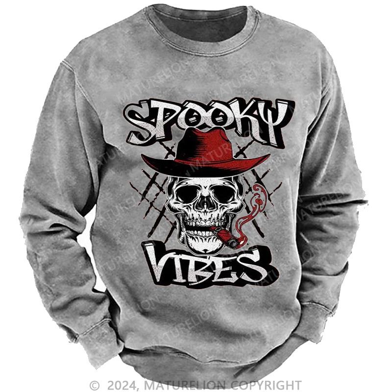 Maturelion Men's Sweatshirt Spooky Cowboy Washed Sweatshirts