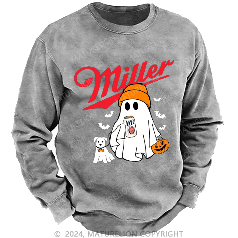 Maturelion Men's Sweatshirt Miller Beer MLite Washed Sweatshirts