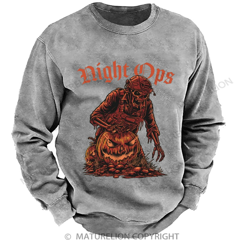 Maturelion Men's Sweatshirt Night Ops Halloween Washed Sweatshirts