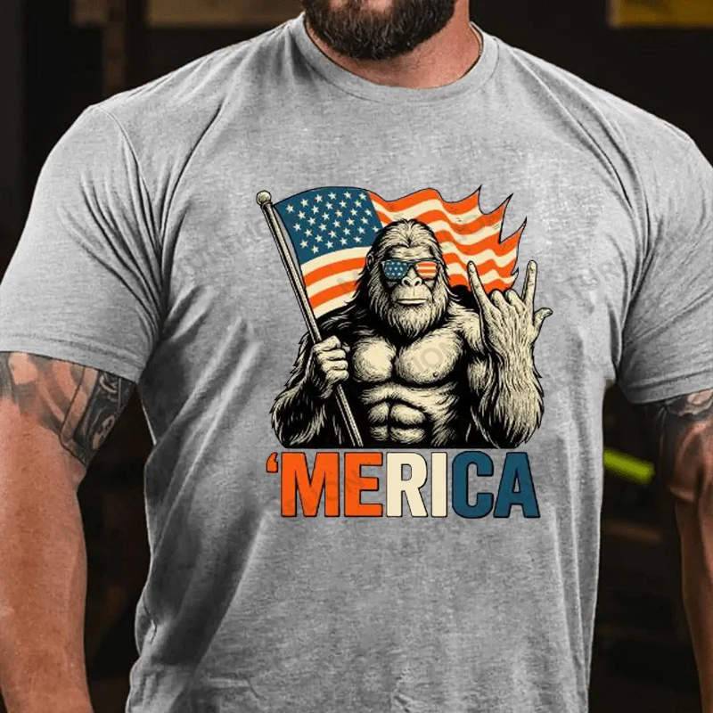 Maturelion Men's T-Shirt Big Foot Merica 4th Of July T-shirt