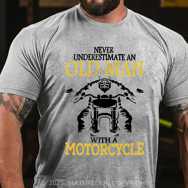 Maturelion Men's T-shirt OLD MAN WITH A MOTORCYCLE Cotton T-shirt