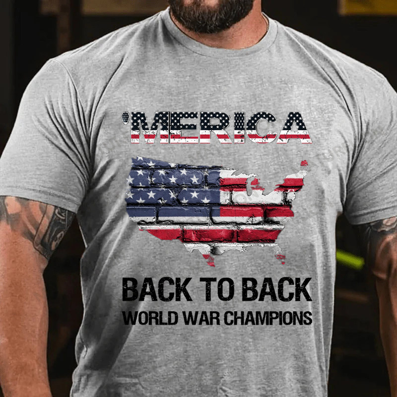 Maturelion Men's T-shirt Merica Back to Back World War Champions 4th Of July T-shirt
