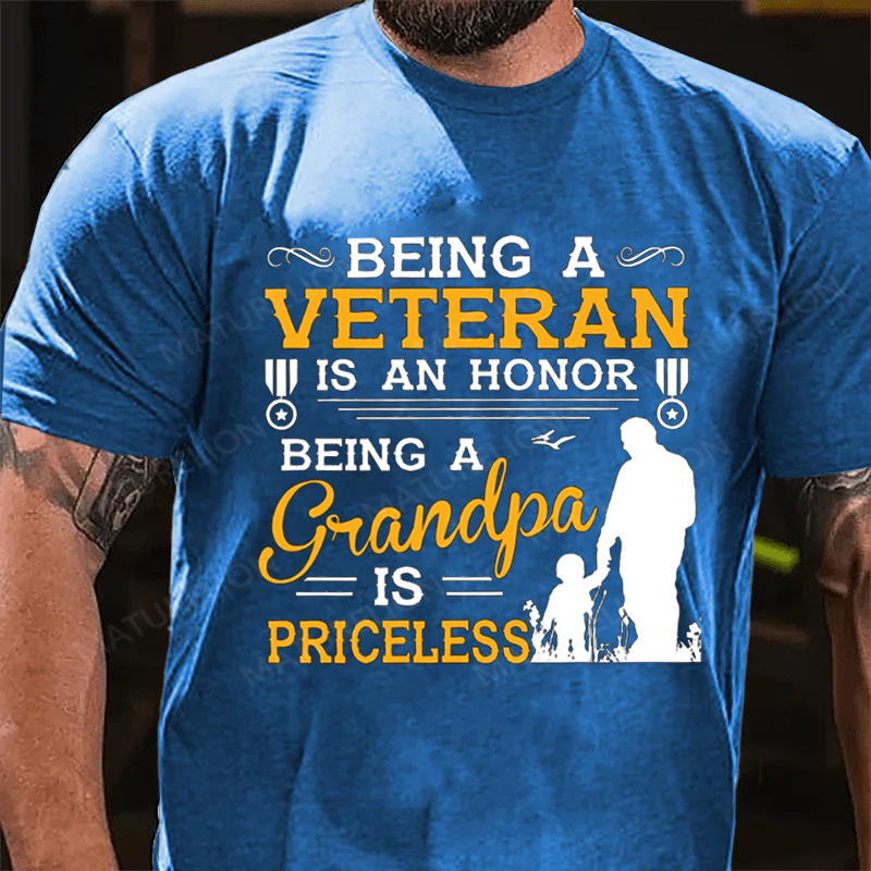 Maturelion Men's T-Shirt Veteran Being a Grandpa Is Priceless Cotton T-Shirt
