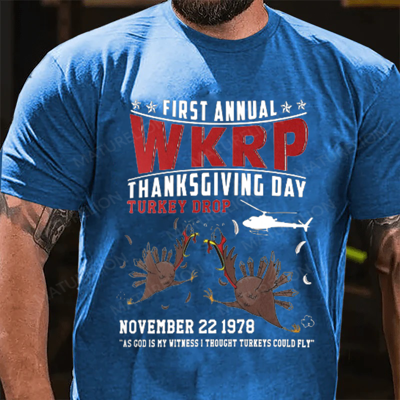 Maturelion Men's T-Shirt First Annual WKRP Thanksgiving Cotton T-Shirt