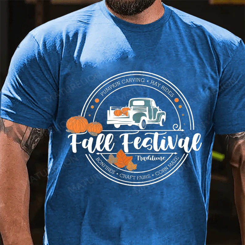 Maturelion Men's T-Shirt Retro Pumpkin Thanksgiving Festival Fall Cotton T-Shirt