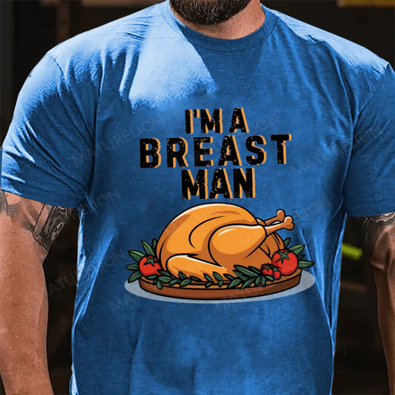 Maturelion Men's T-Shirt Breast Man Thanksgiving Turkey Cotton T-Shirt