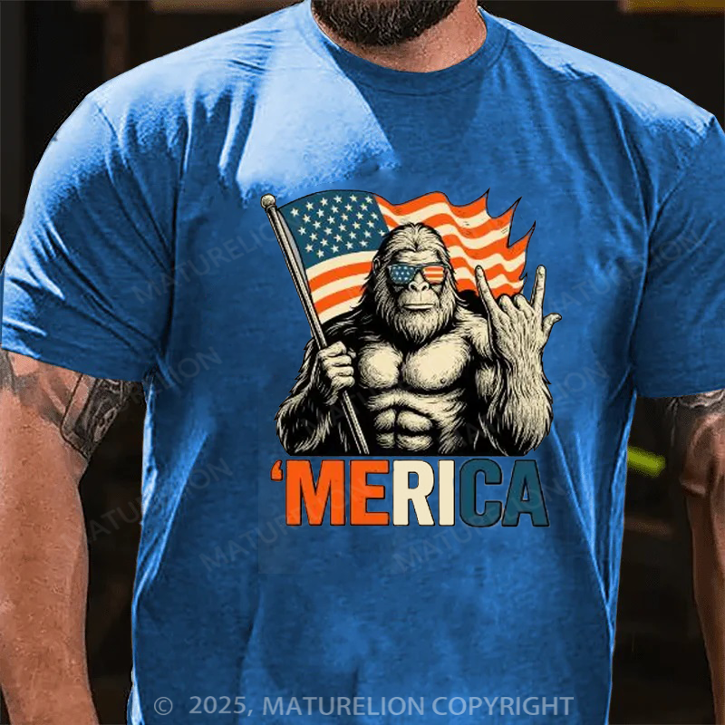 Maturelion Men's T-Shirt Big Foot Merica 4th Of July T-shirt