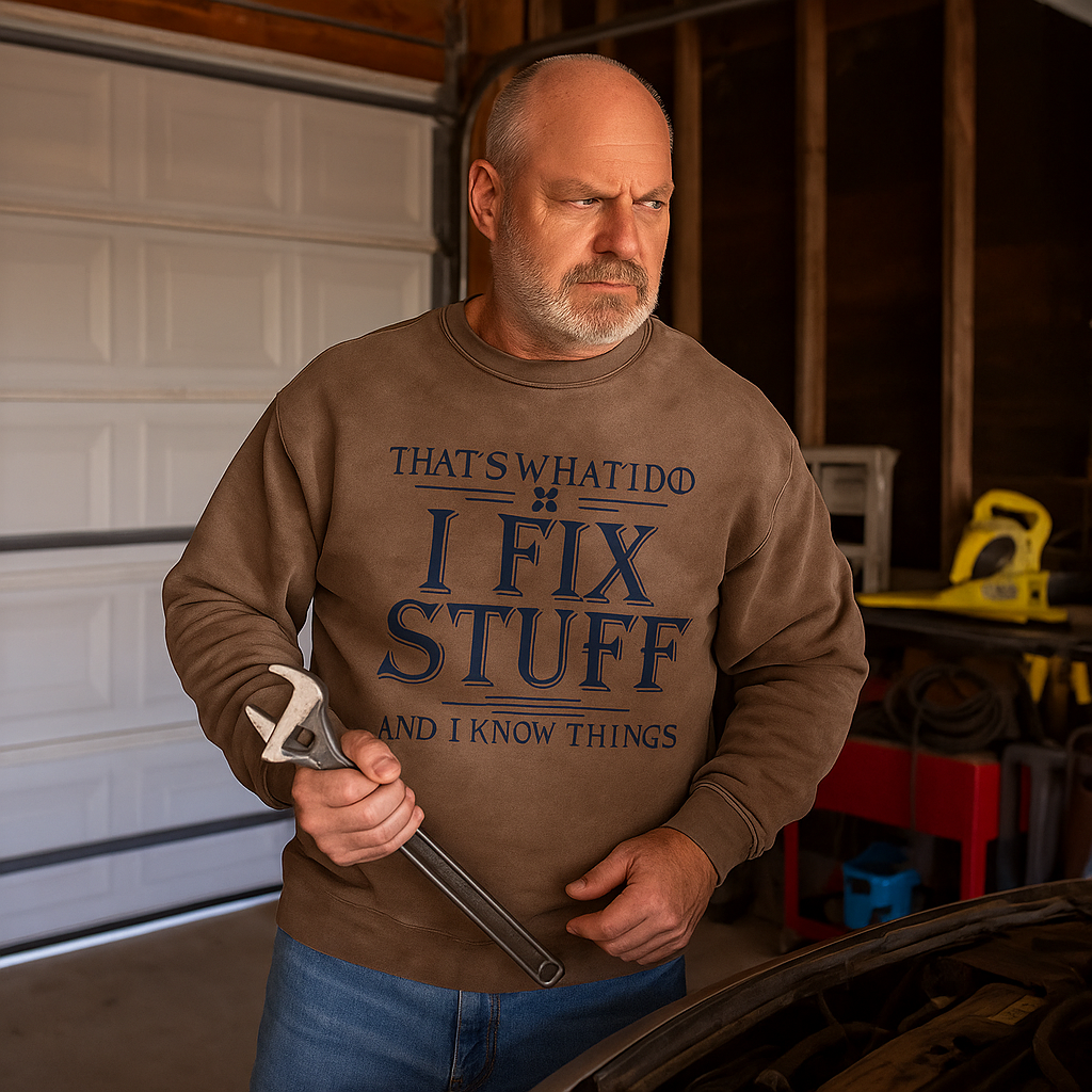 Maturelion Men's Sweatshirt That's What I Do I Fix Stuff And I Know Things Custom Washed Sweatshirt