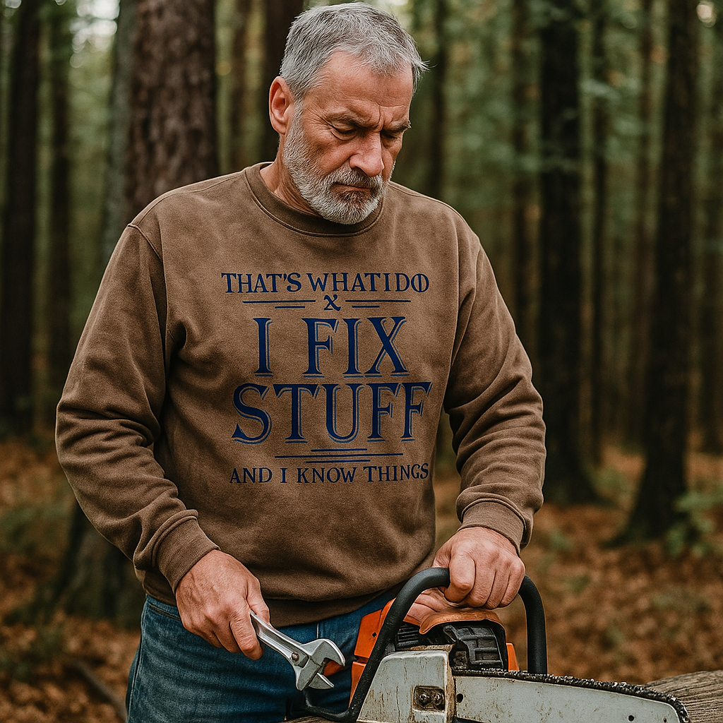 Maturelion Men's Sweatshirt That's What I Do I Fix Stuff And I Know Things Custom Washed Sweatshirt