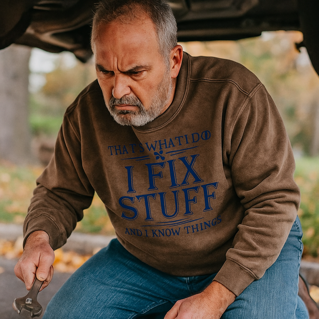 Maturelion Men's Sweatshirt That's What I Do I Fix Stuff And I Know Things Custom Washed Sweatshirt