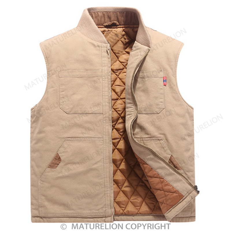 Maturelion Men’s Classic Khaki Thick Cotton Padded Vest