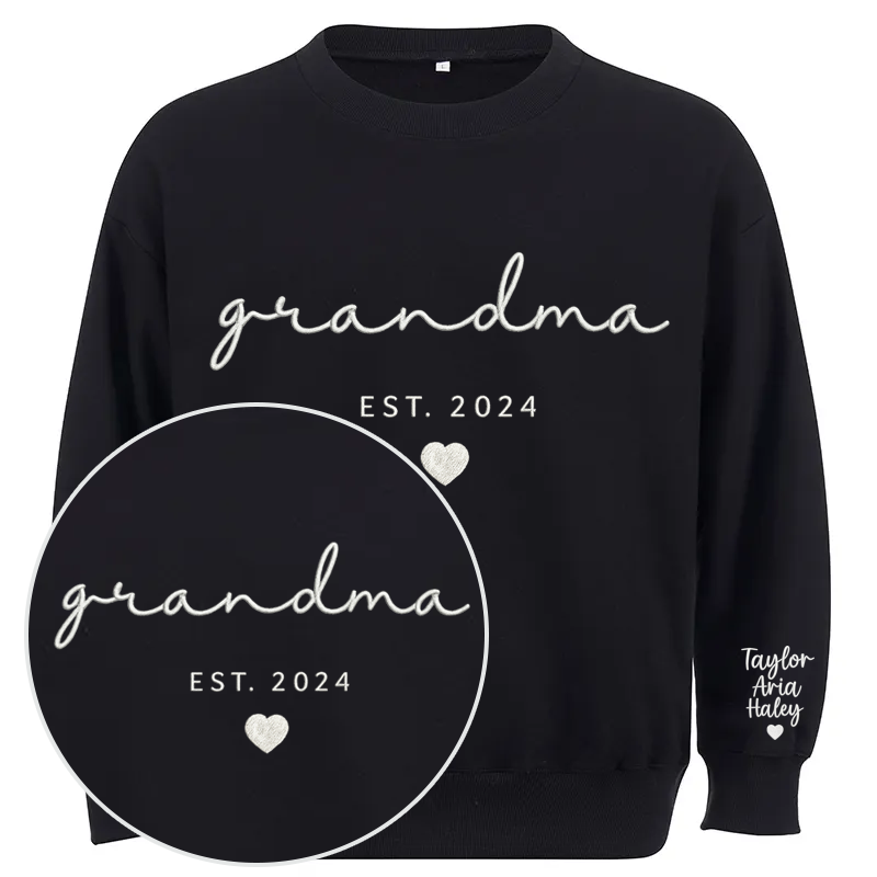 Maturelion Custom Grandma Sweatshirt With Grandkids Names On Sleeve Cotton Sweatshirt