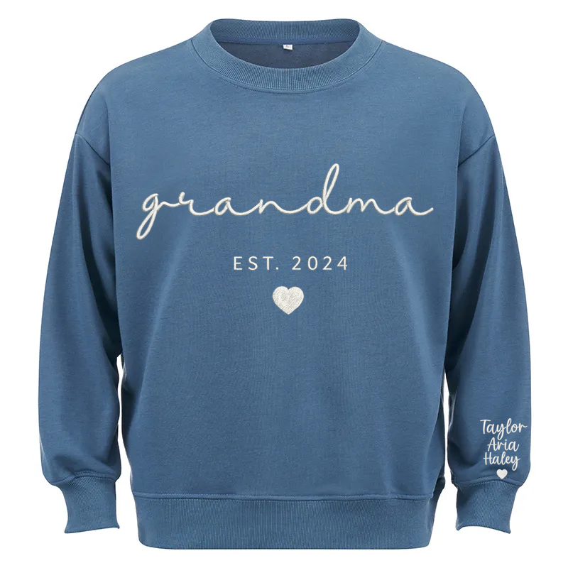 Maturelion Custom Grandma Sweatshirt With Grandkids Names On Sleeve Cotton Sweatshirt