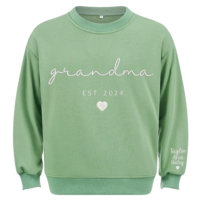 Maturelion Custom Grandma Sweatshirt With Grandkids Names On Sleeve Cotton Sweatshirt