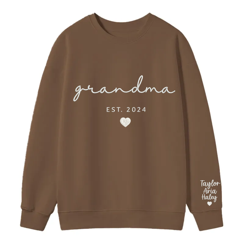 Maturelion Custom Grandma Sweatshirt With Grandkids Names On Sleeve Cotton Sweatshirt