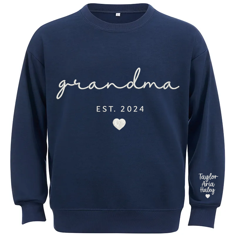 Maturelion Custom Grandma Sweatshirt With Grandkids Names On Sleeve Cotton Sweatshirt