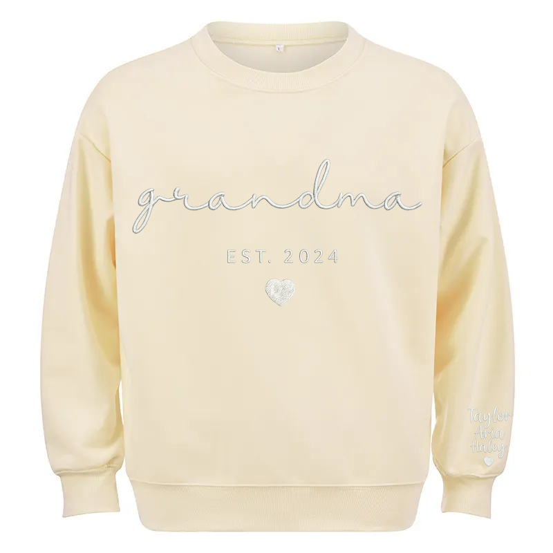 Maturelion Custom Grandma Sweatshirt With Grandkids Names On Sleeve Cotton Sweatshirt