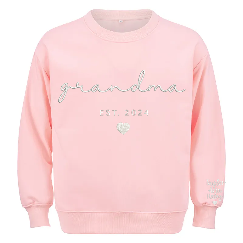 Maturelion Custom Grandma Sweatshirt With Grandkids Names On Sleeve Cotton Sweatshirt