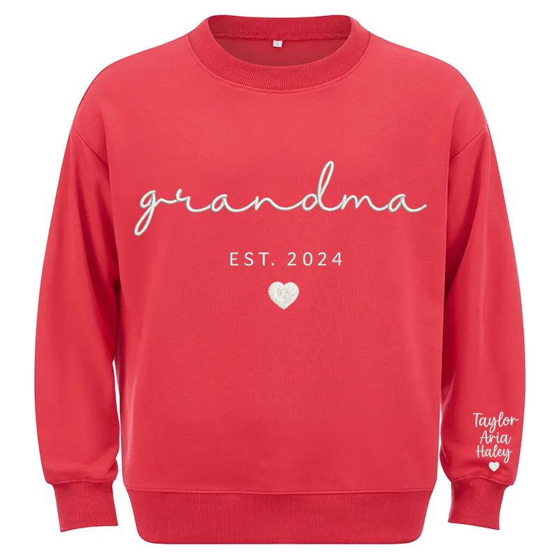 Maturelion Custom Grandma Sweatshirt With Grandkids Names On Sleeve Cotton Sweatshirt