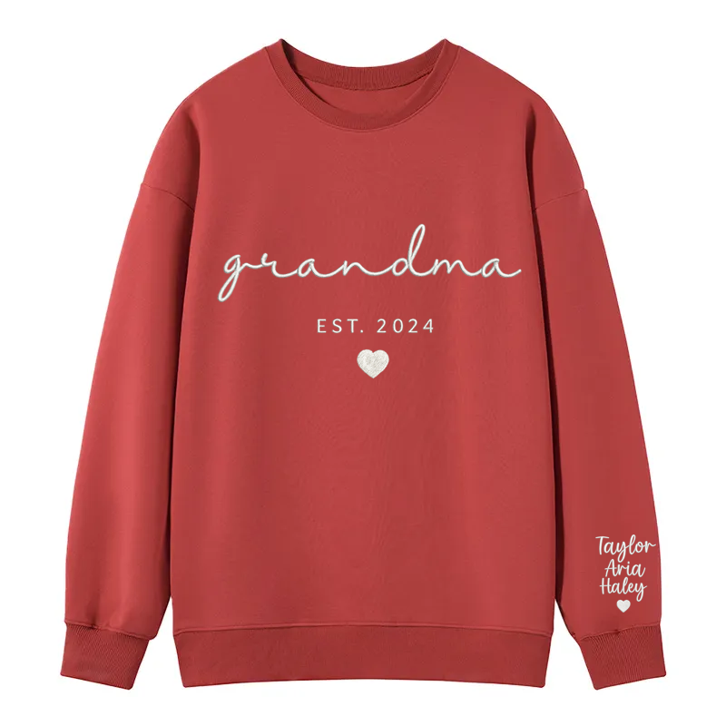 Maturelion Custom Grandma Sweatshirt With Grandkids Names On Sleeve Cotton Sweatshirt