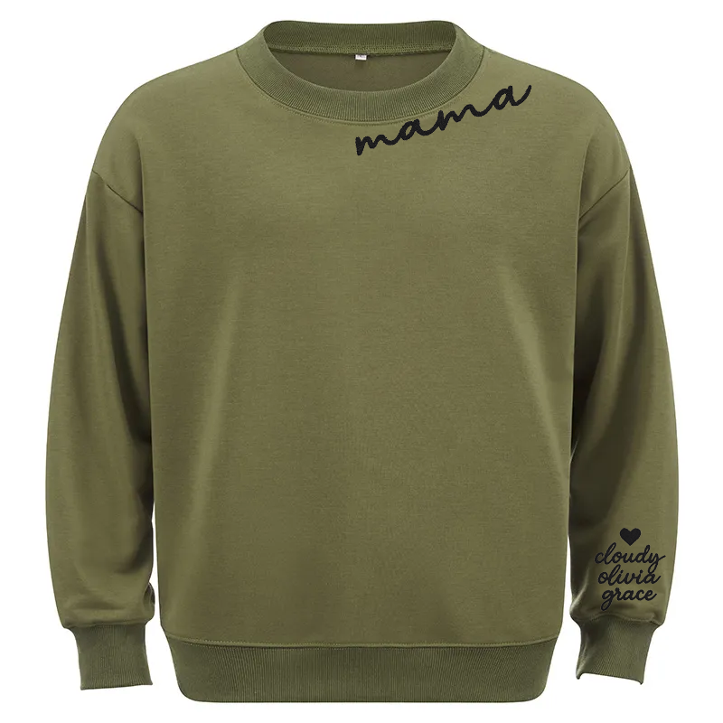 Maturelion Custom Mama Sweatshirt with Kid Name on Sleeve Cotton Sweatshirt
