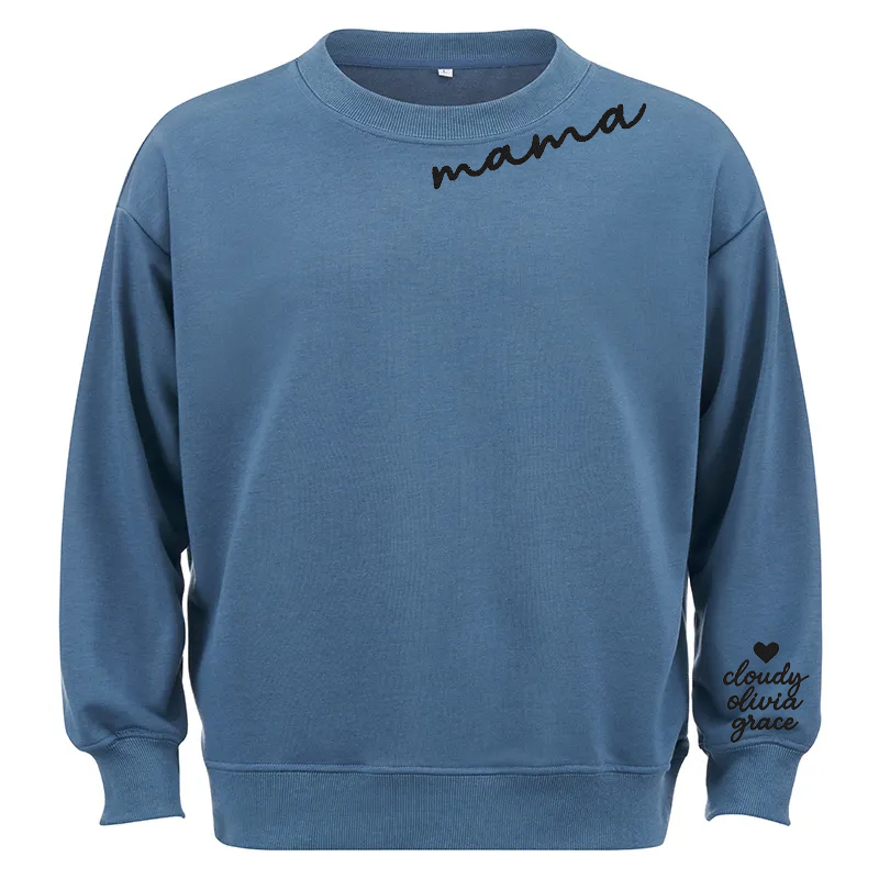 Maturelion Custom Mama Sweatshirt with Kid Name on Sleeve Cotton Sweatshirt