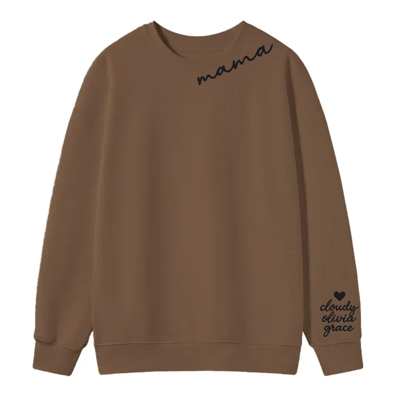 Maturelion Custom Mama Sweatshirt with Kid Name on Sleeve Cotton Sweatshirt