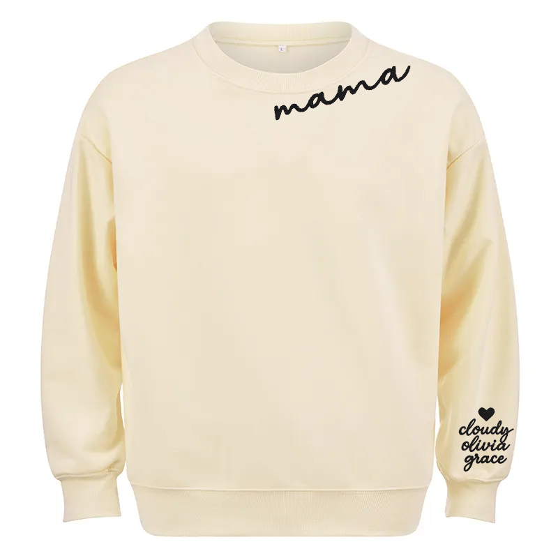 Maturelion Custom Mama Sweatshirt with Kid Name on Sleeve Cotton Sweatshirt