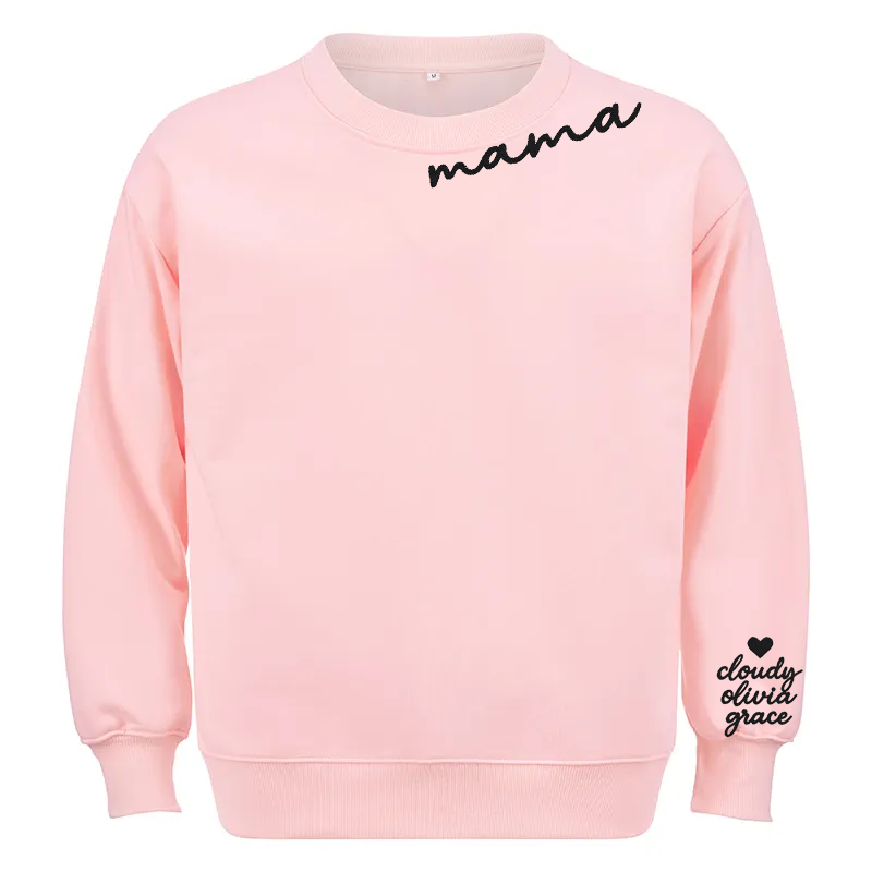 Maturelion Custom Mama Sweatshirt with Kid Name on Sleeve Cotton Sweatshirt