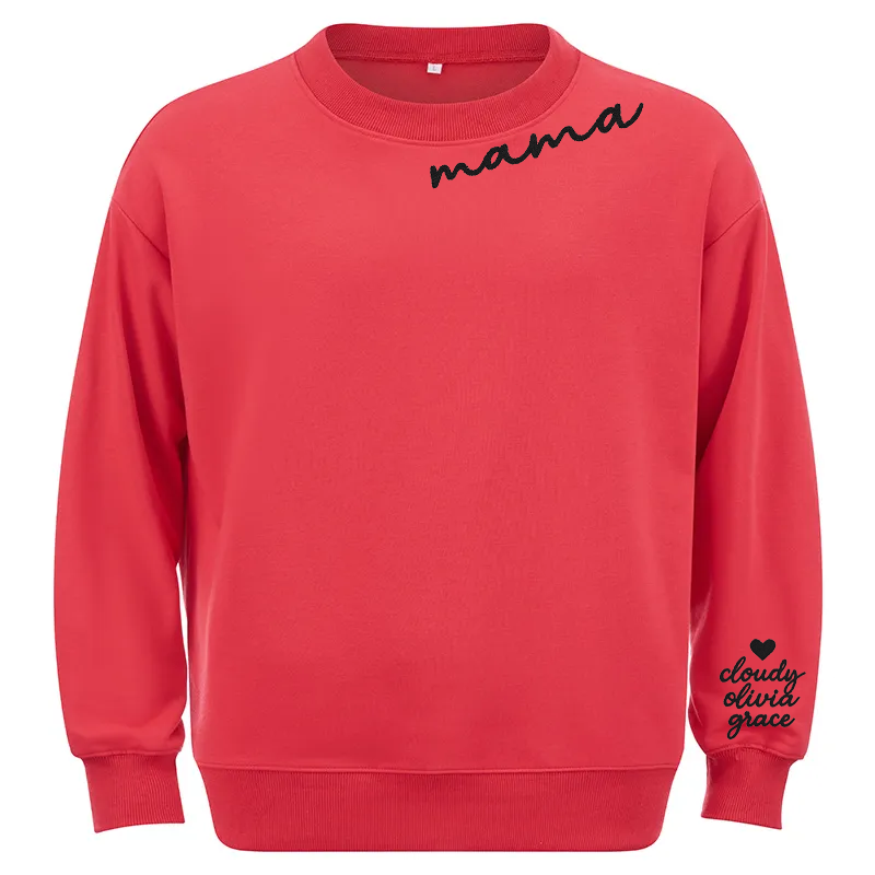 Maturelion Custom Mama Sweatshirt with Kid Name on Sleeve Cotton Sweatshirt