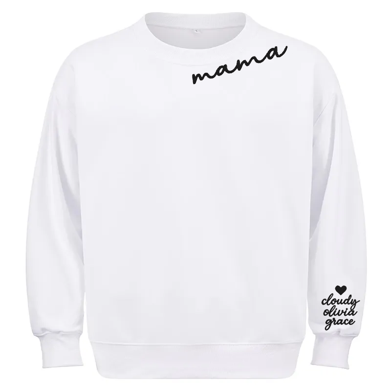 Maturelion Custom Mama Sweatshirt with Kid Name on Sleeve Cotton Sweatshirt