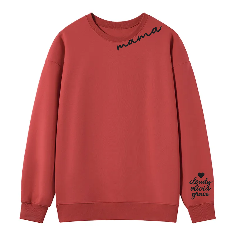 Maturelion Custom Mama Sweatshirt with Kid Name on Sleeve Cotton Sweatshirt