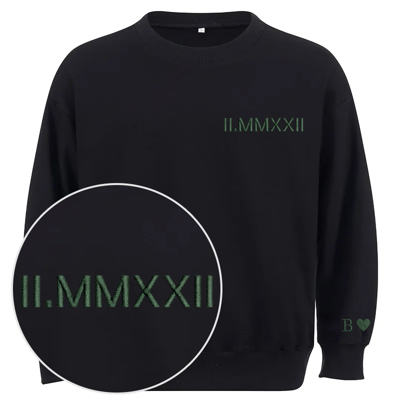 Maturelion Custom embroidered Roman numeral hoodie with Initial on Sleeve Cotton Sweatshirt