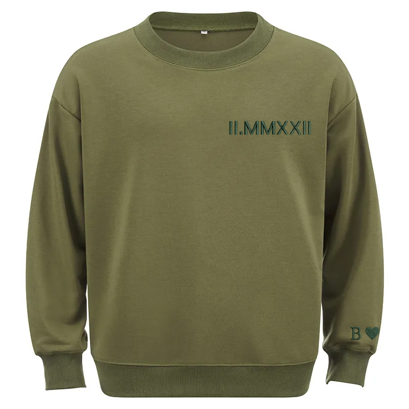 Maturelion Custom embroidered Roman numeral hoodie with Initial on Sleeve Cotton Sweatshirt