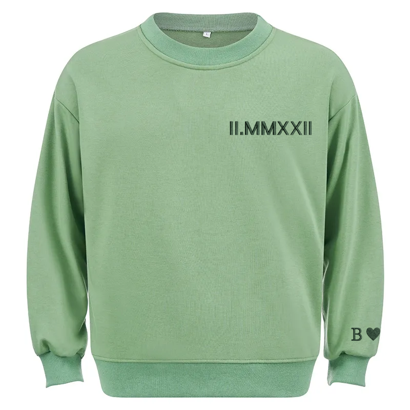Maturelion Custom embroidered Roman numeral hoodie with Initial on Sleeve Cotton Sweatshirt