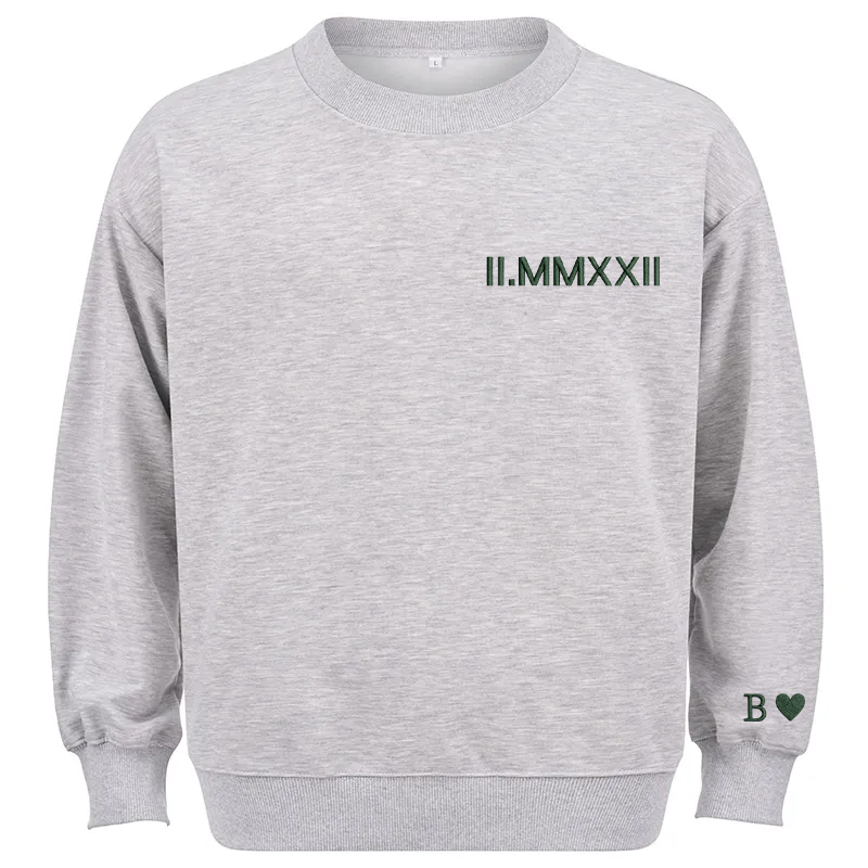 Maturelion Custom embroidered Roman numeral hoodie with Initial on Sleeve Cotton Sweatshirt