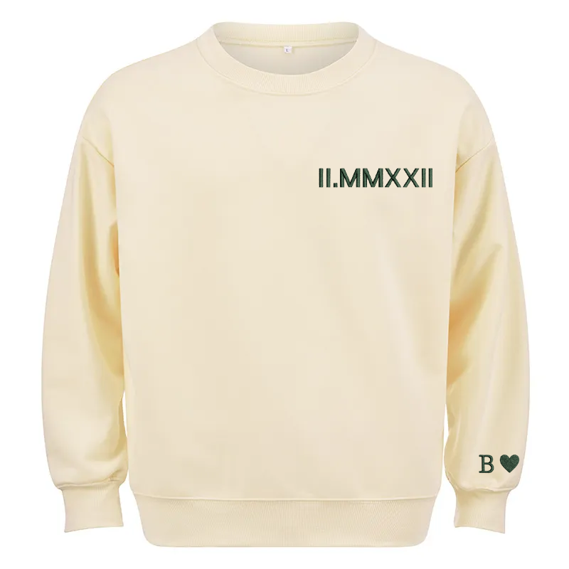 Maturelion Custom embroidered Roman numeral hoodie with Initial on Sleeve Cotton Sweatshirt