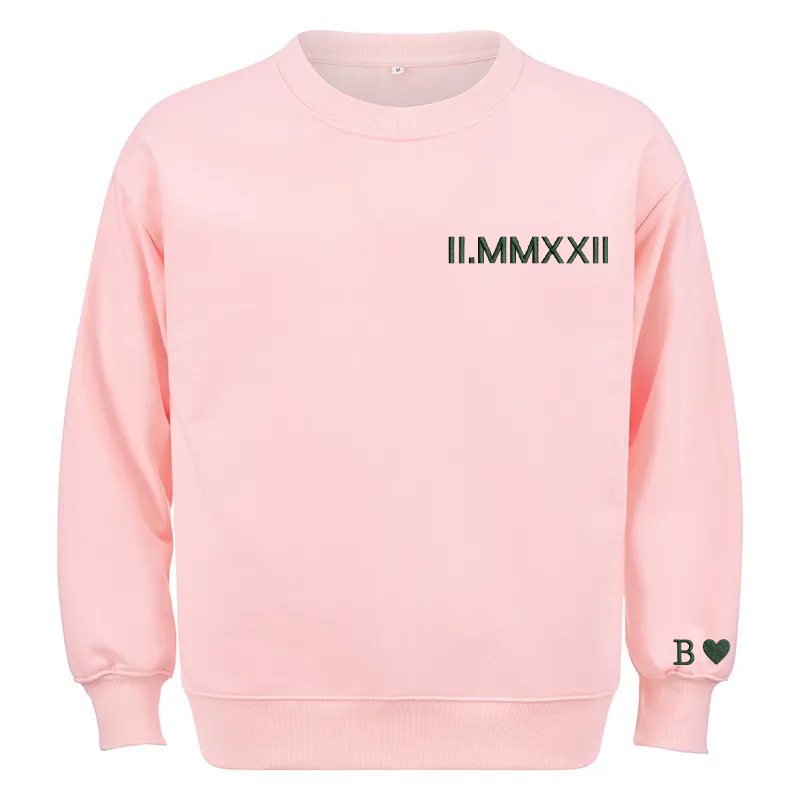 Maturelion Custom embroidered Roman numeral hoodie with Initial on Sleeve Cotton Sweatshirt