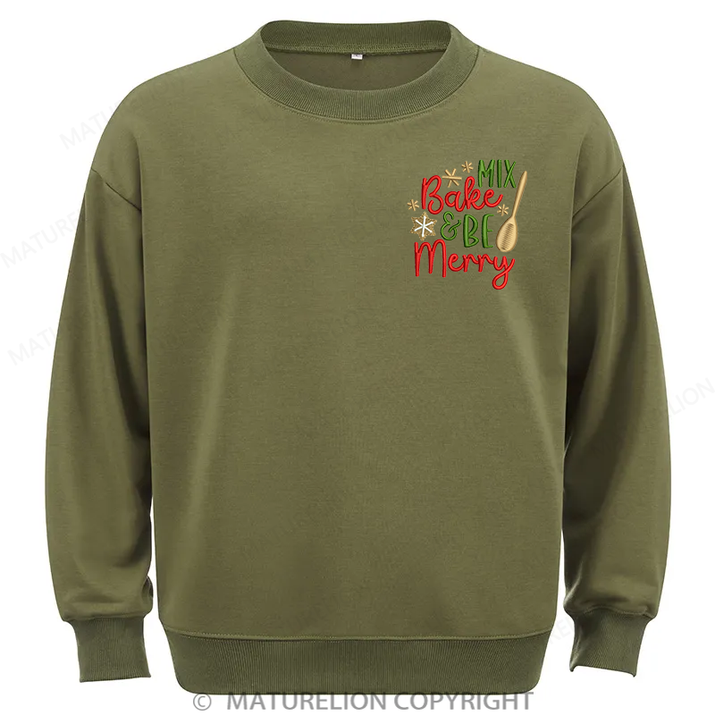 Maturelion Bake & Be Merry Embroidery Christmas Cotton Sweatshirt