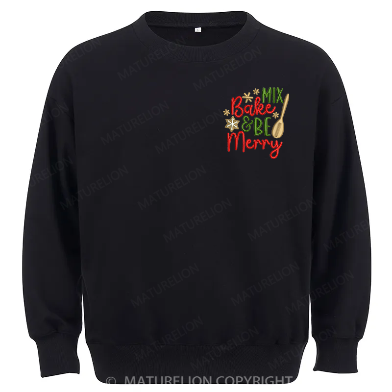 Maturelion Bake & Be Merry Embroidery Christmas Cotton Sweatshirt