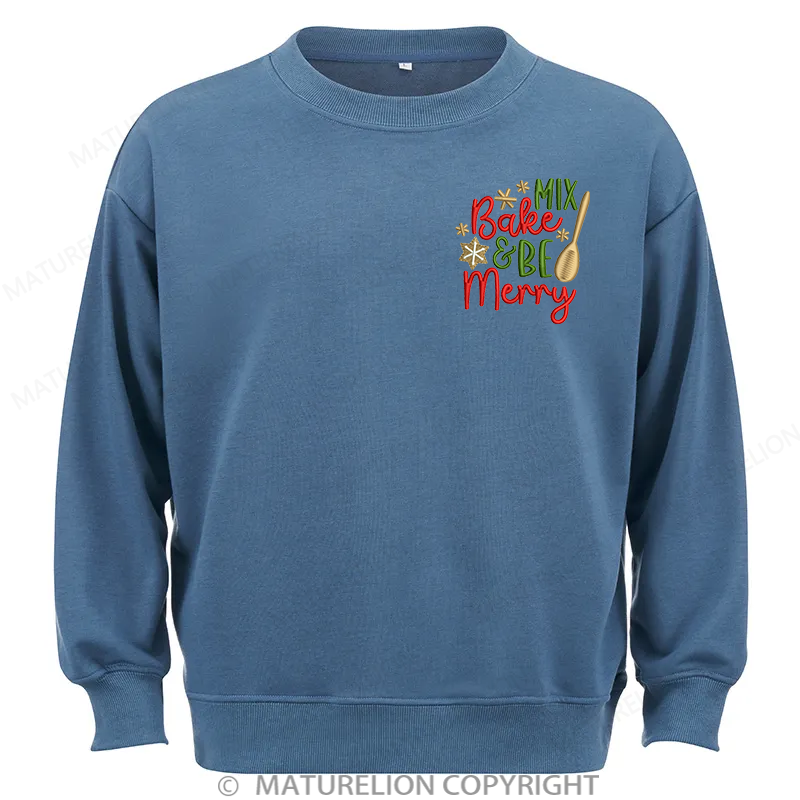 Maturelion Bake & Be Merry Embroidery Christmas Cotton Sweatshirt