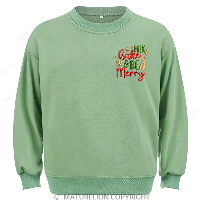Maturelion Bake & Be Merry Embroidery Christmas Cotton Sweatshirt