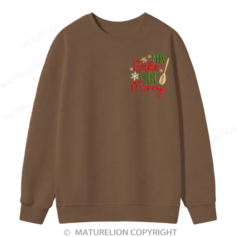 Maturelion Bake & Be Merry Embroidery Christmas Cotton Sweatshirt