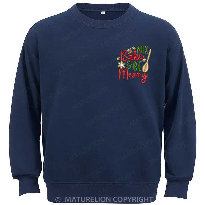 Maturelion Bake & Be Merry Embroidery Christmas Cotton Sweatshirt