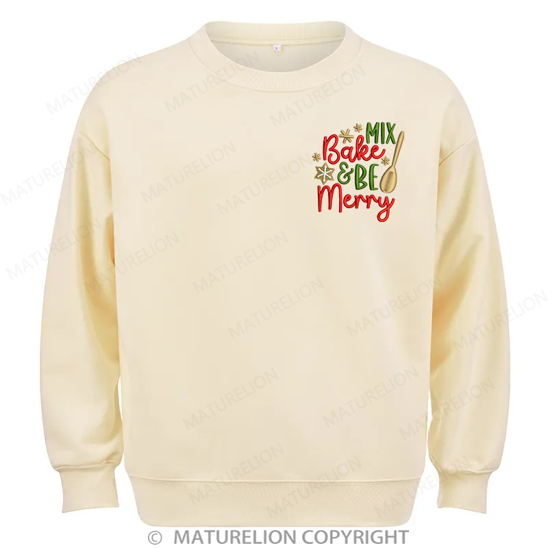 Maturelion Bake & Be Merry Embroidery Christmas Cotton Sweatshirt