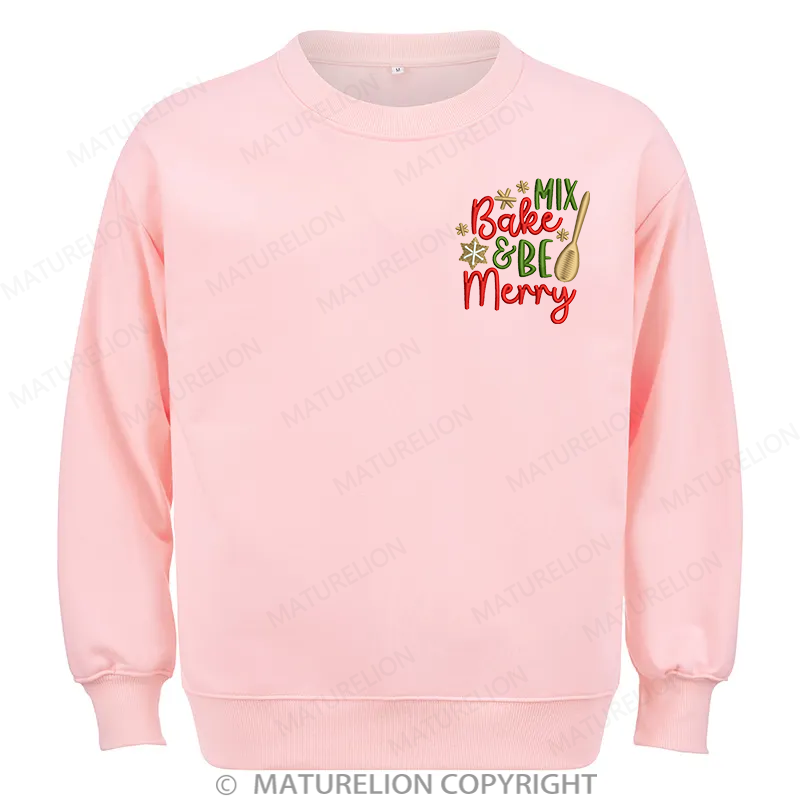 Maturelion Bake & Be Merry Embroidery Christmas Cotton Sweatshirt